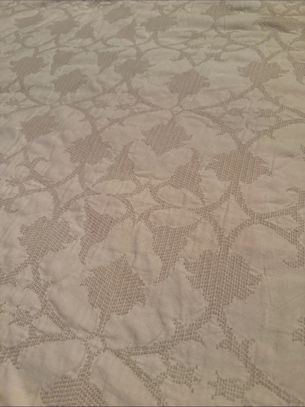 Pottery Barn Cream Cross-stitch Botanical Full Queen Cotton Blend Duvet Cover